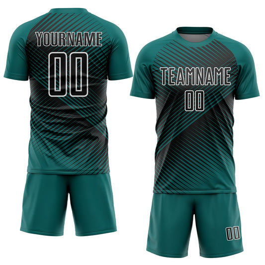 Custom Teal Black-White Line Sublimation Soccer Uniform Jersey - Sky-Custom