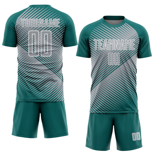 Custom Teal Gray-White Line Sublimation Soccer Uniform Jersey - Sky-Custom