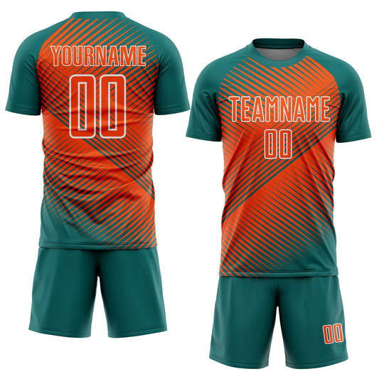 Custom Teal Orange-White Line Sublimation Soccer Uniform Jersey - Sky-Custom