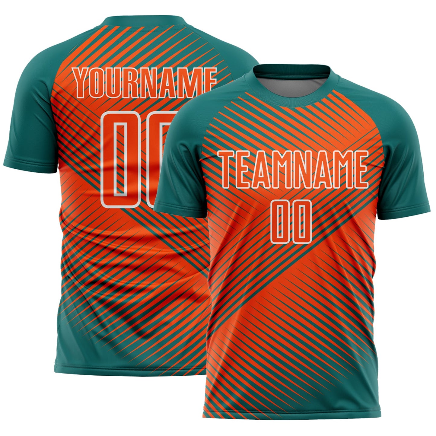 Custom Teal Orange-White Line Sublimation Soccer Uniform Jersey - Sky-Custom
