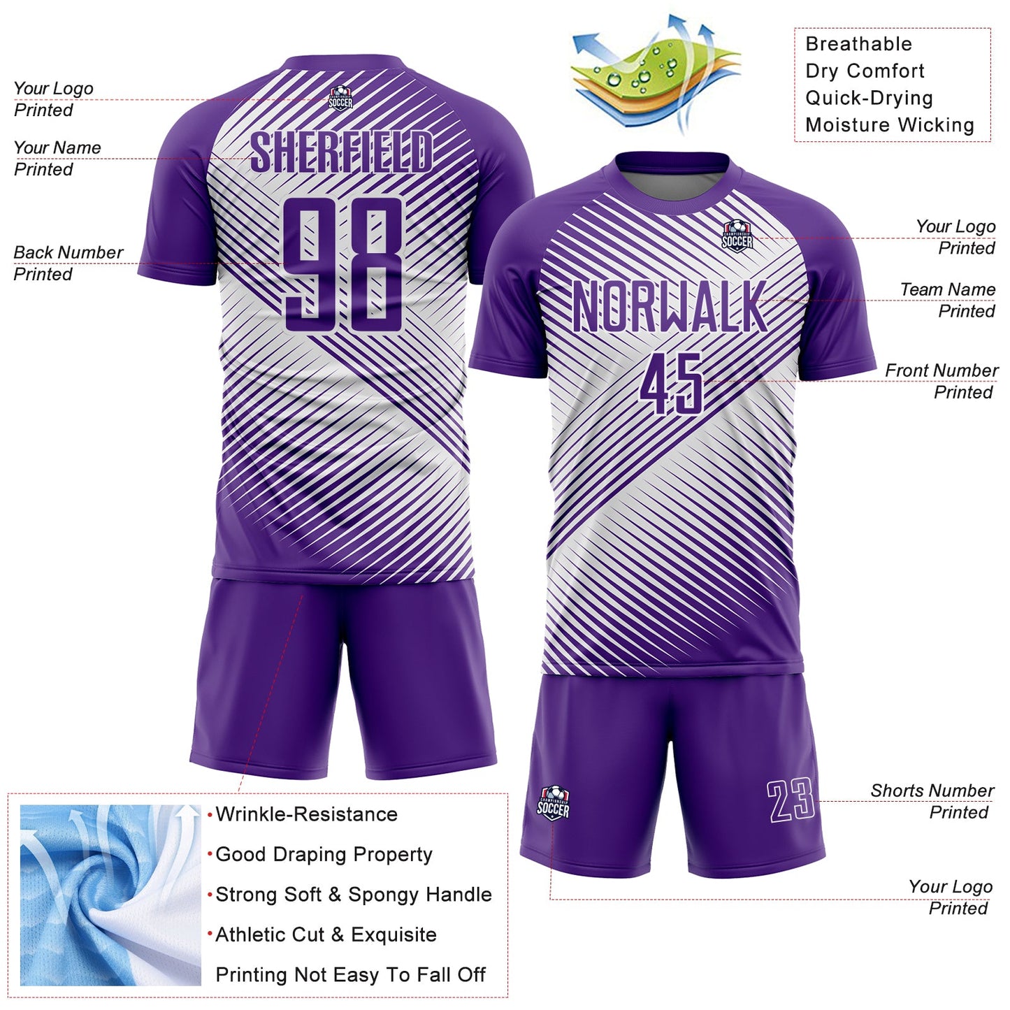 Custom Purple White Line Sublimation Soccer Uniform Jersey - Sky-Custom