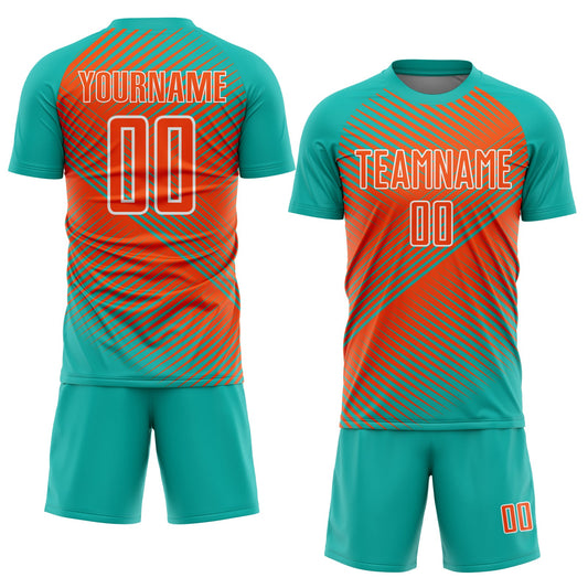 Custom Aqua Orange-White Line Sublimation Soccer Uniform Jersey - Sky-Custom
