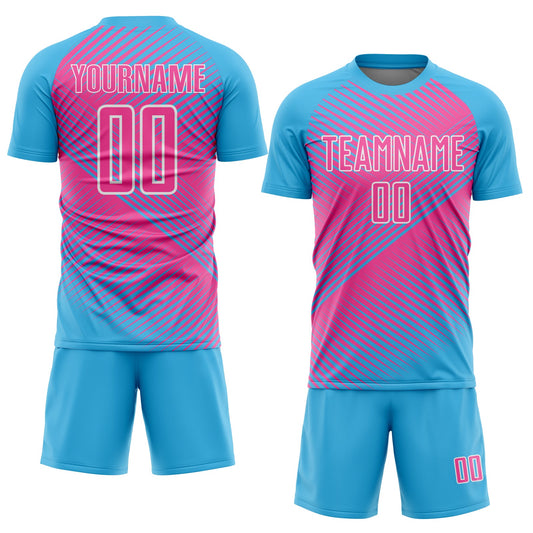 Custom Sky Blue Pink-White Line Sublimation Soccer Uniform Jersey - Sky-Custom