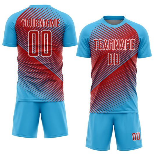 Custom Sky Blue Red-White Line Sublimation Soccer Uniform Jersey - Sky-Custom