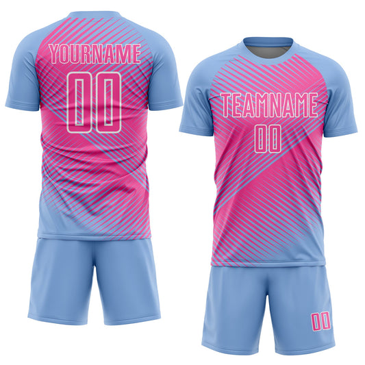 Custom Light Blue Pink-White Line Sublimation Soccer Uniform Jersey - Sky-Custom