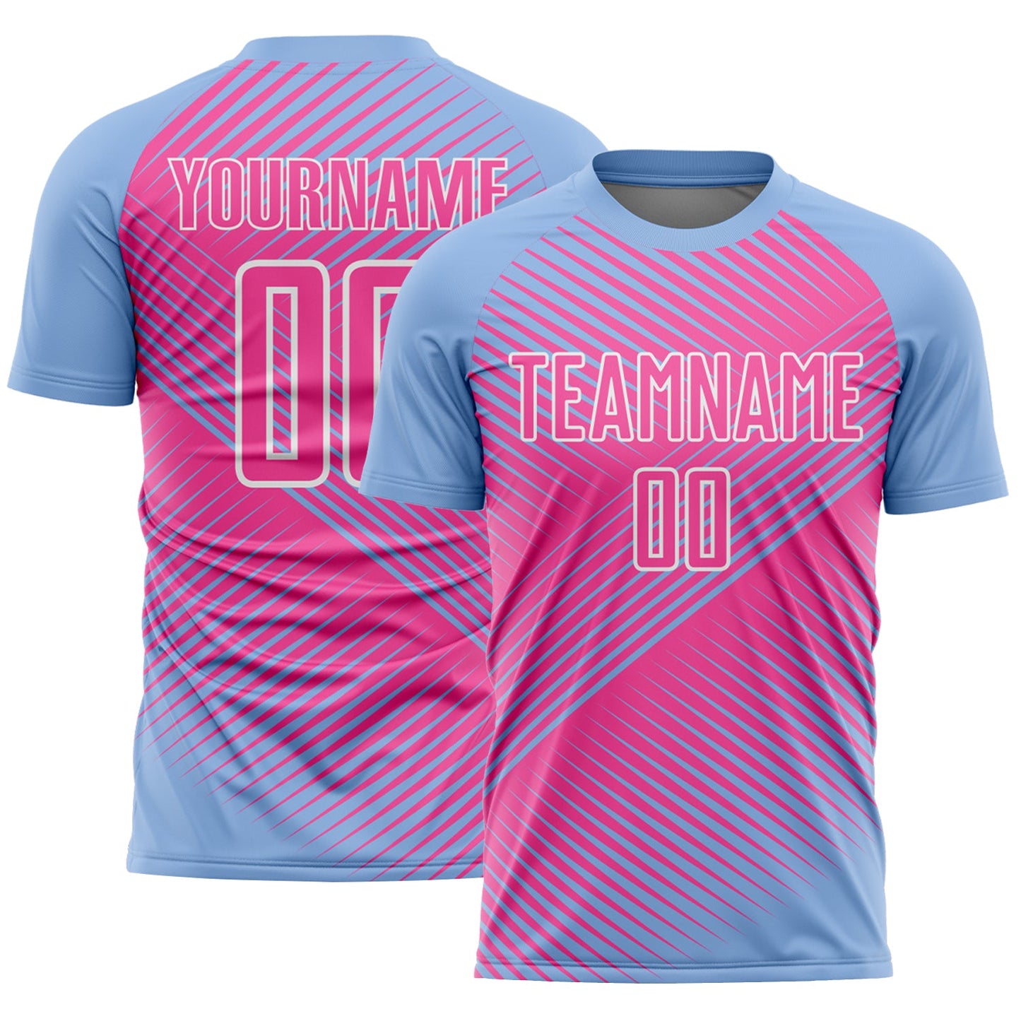 Custom Light Blue Pink-White Line Sublimation Soccer Uniform Jersey - Sky-Custom