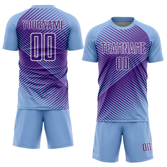 Custom Light Blue Purple-White Line Sublimation Soccer Uniform Jersey - Sky-Custom