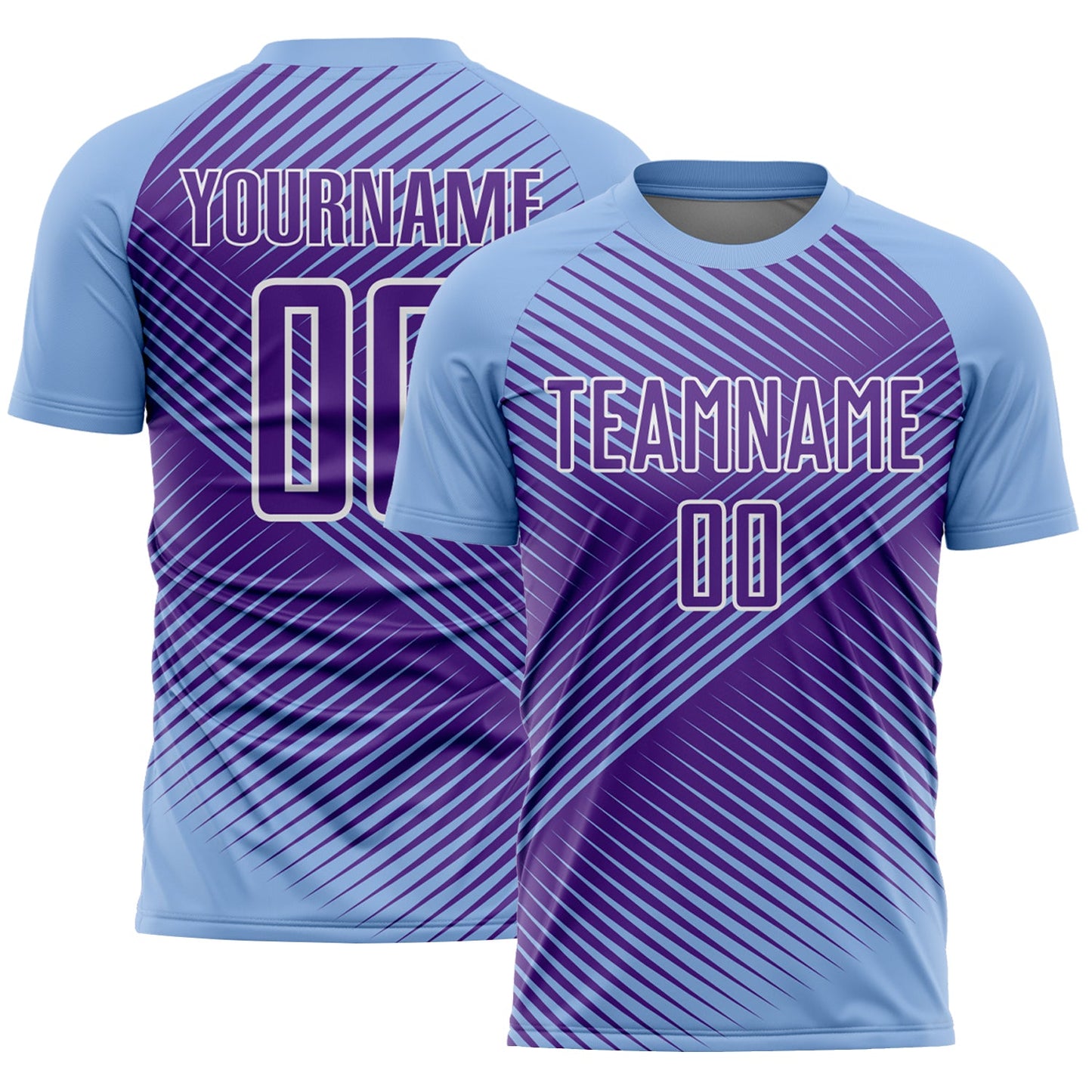 Custom Light Blue Purple-White Line Sublimation Soccer Uniform Jersey - Sky-Custom
