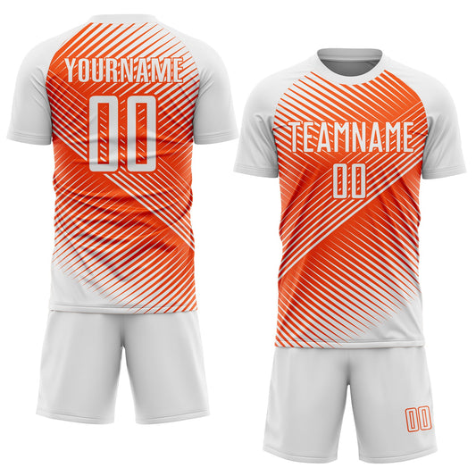 Custom White Orange Line Sublimation Soccer Uniform Jersey - Sky-Custom