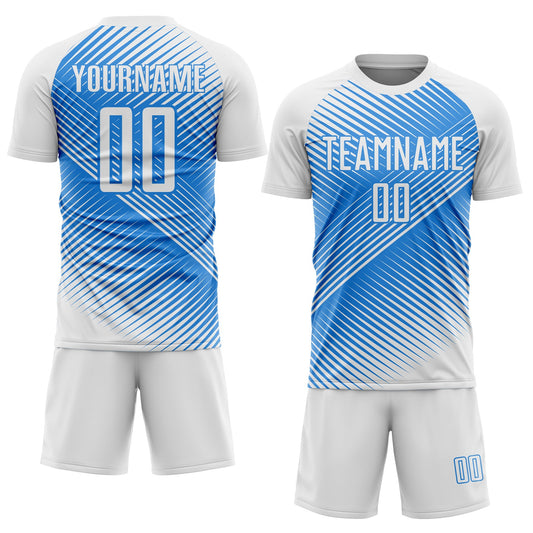Custom White Powder Blue Line Sublimation Soccer Uniform Jersey - Sky-Custom