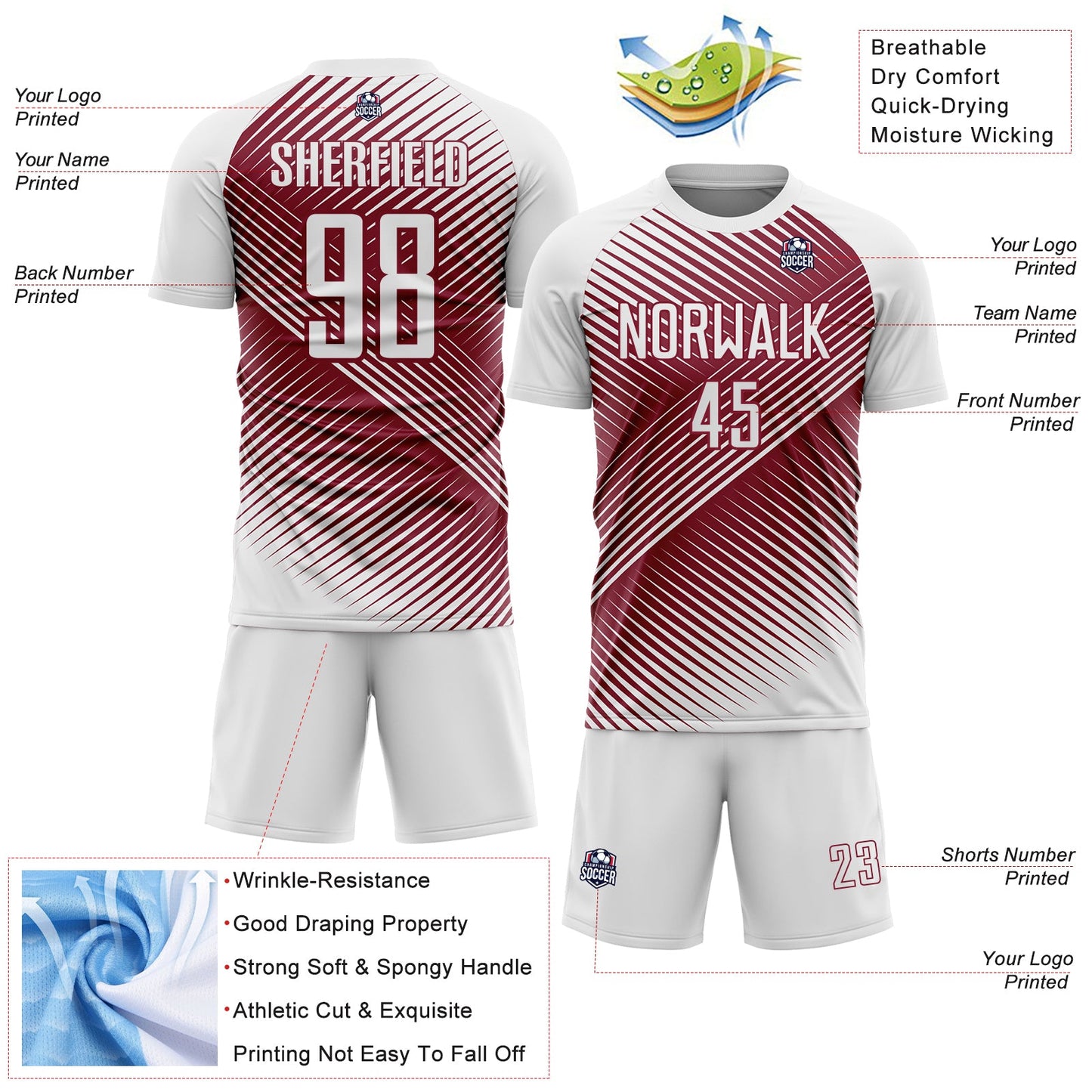 Custom White Crimson Line Sublimation Soccer Uniform Jersey - Sky-Custom