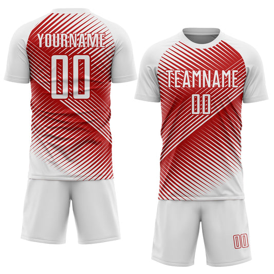 Custom White Red Line Sublimation Soccer Uniform Jersey - Sky-Custom