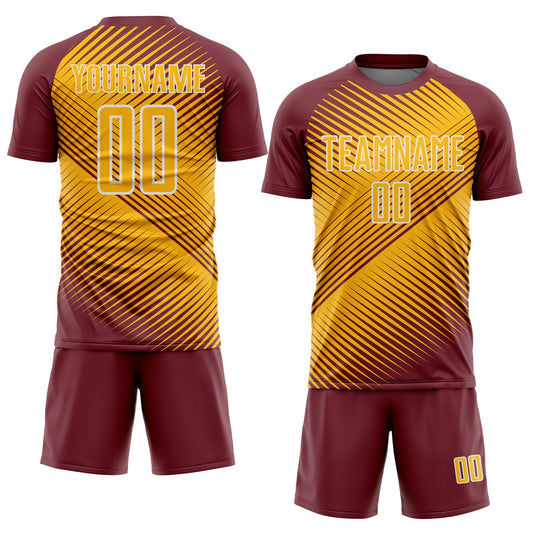 Custom Burgundy Gold-White Line Sublimation Soccer Uniform Jersey - Sky-Custom