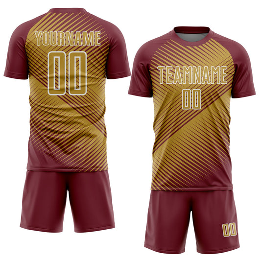 Custom Burgundy Old Gold-White Line Sublimation Soccer Uniform Jersey - Sky-Custom