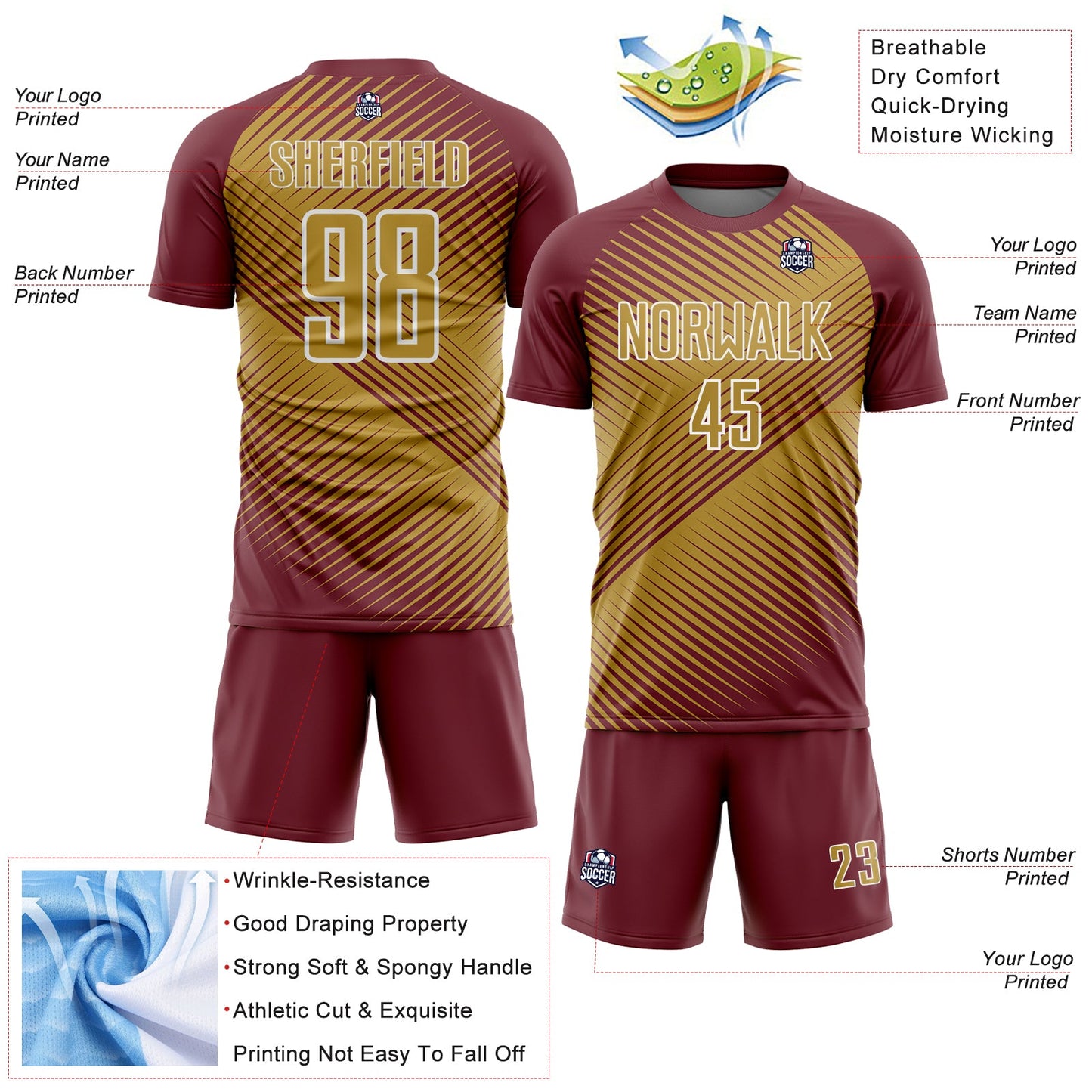 Custom Burgundy Old Gold-White Line Sublimation Soccer Uniform Jersey - Sky-Custom