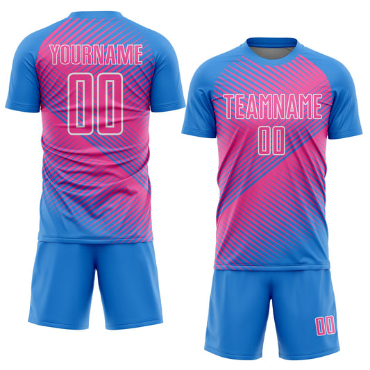 Custom Powder Blue Pink-White Line Sublimation Soccer Uniform Jersey - Sky-Custom