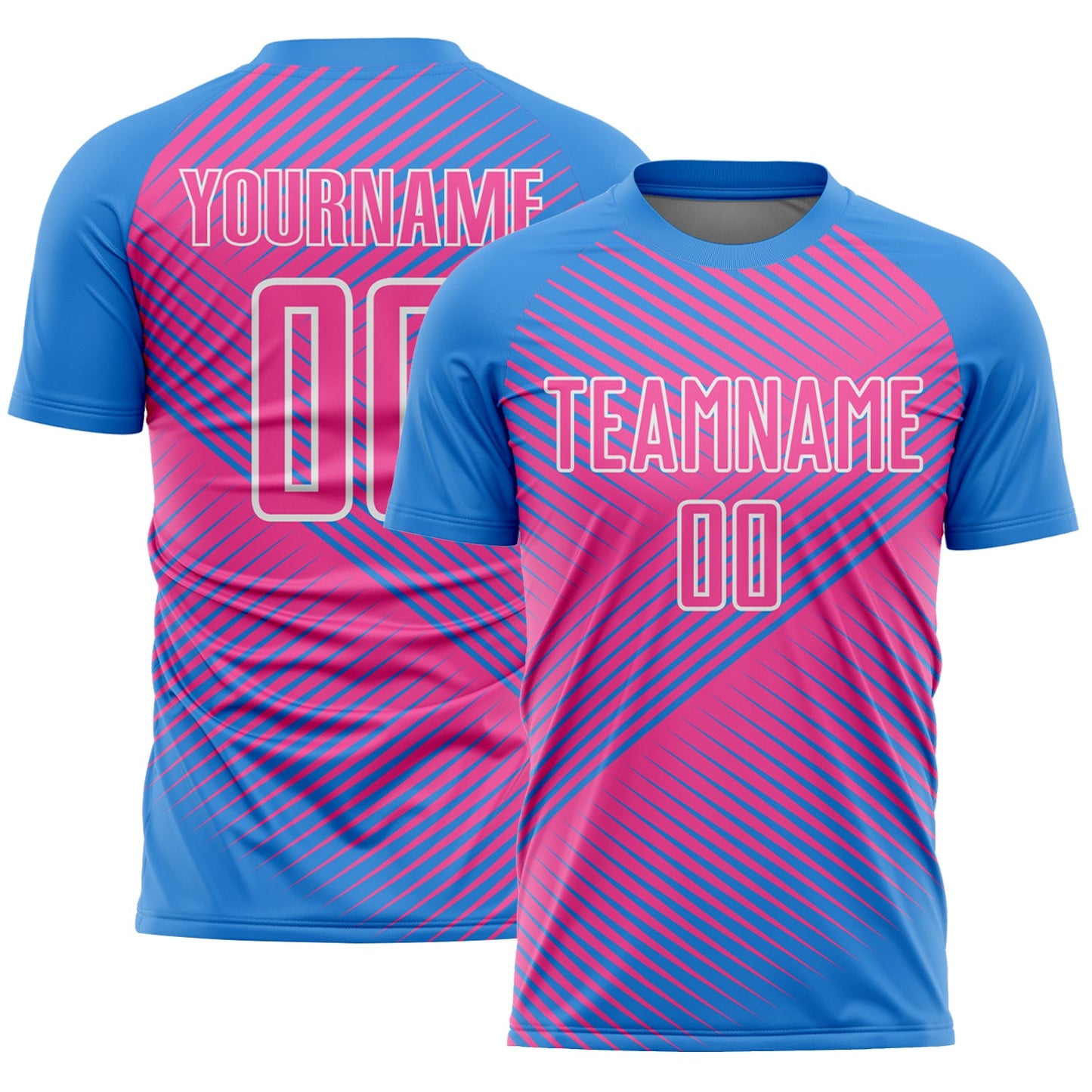 Custom Powder Blue Pink-White Line Sublimation Soccer Uniform Jersey - Sky-Custom