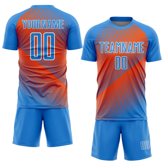 Custom Powder Blue Orange-White Line Sublimation Soccer Uniform Jersey - Sky-Custom