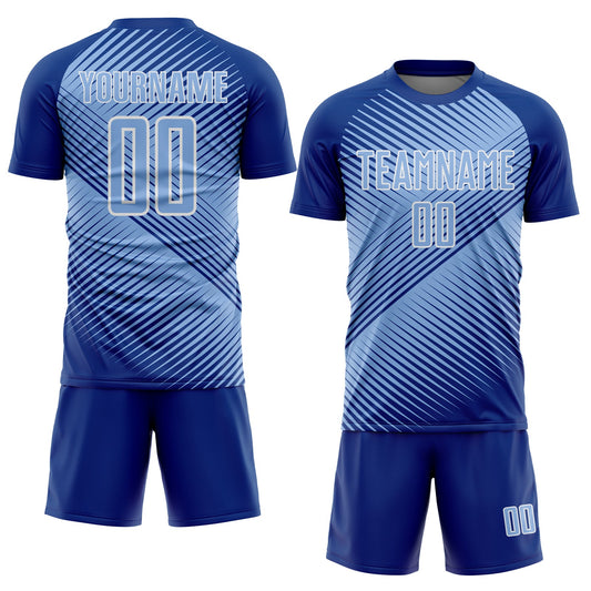 Custom Royal Light Blue-White Line Sublimation Soccer Uniform Jersey - Sky-Custom