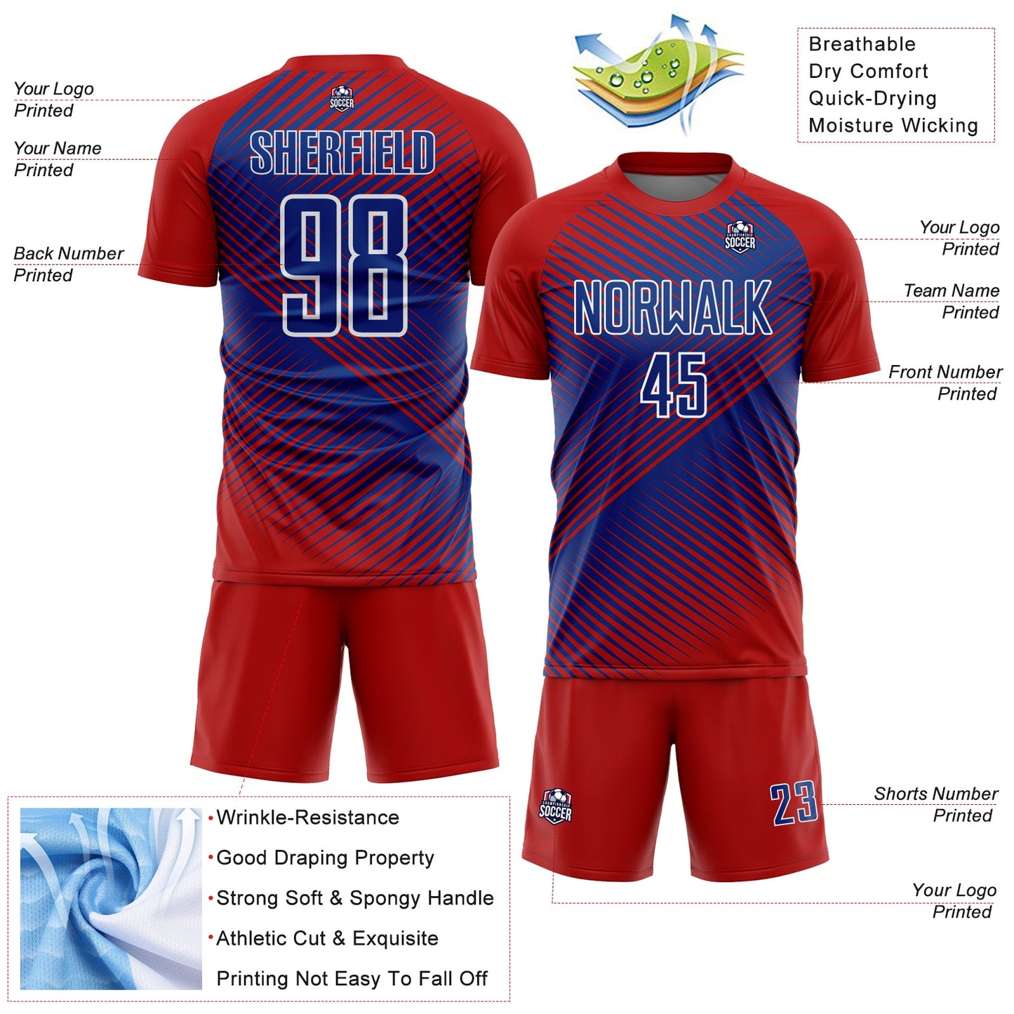 Custom Red Royal-White Line Sublimation Soccer Uniform Jersey - Sky-Custom
