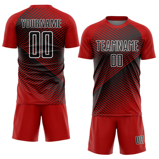 Custom Red Black-White Line Sublimation Soccer Uniform Jersey - Sky-Custom