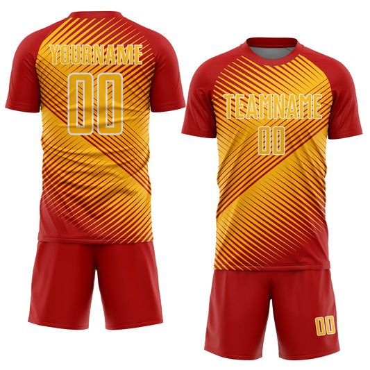 Custom Red Gold-White Line Sublimation Soccer Uniform Jersey - Sky-Custom