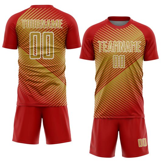 Custom Red Old Gold-White Line Sublimation Soccer Uniform Jersey - Sky-Custom