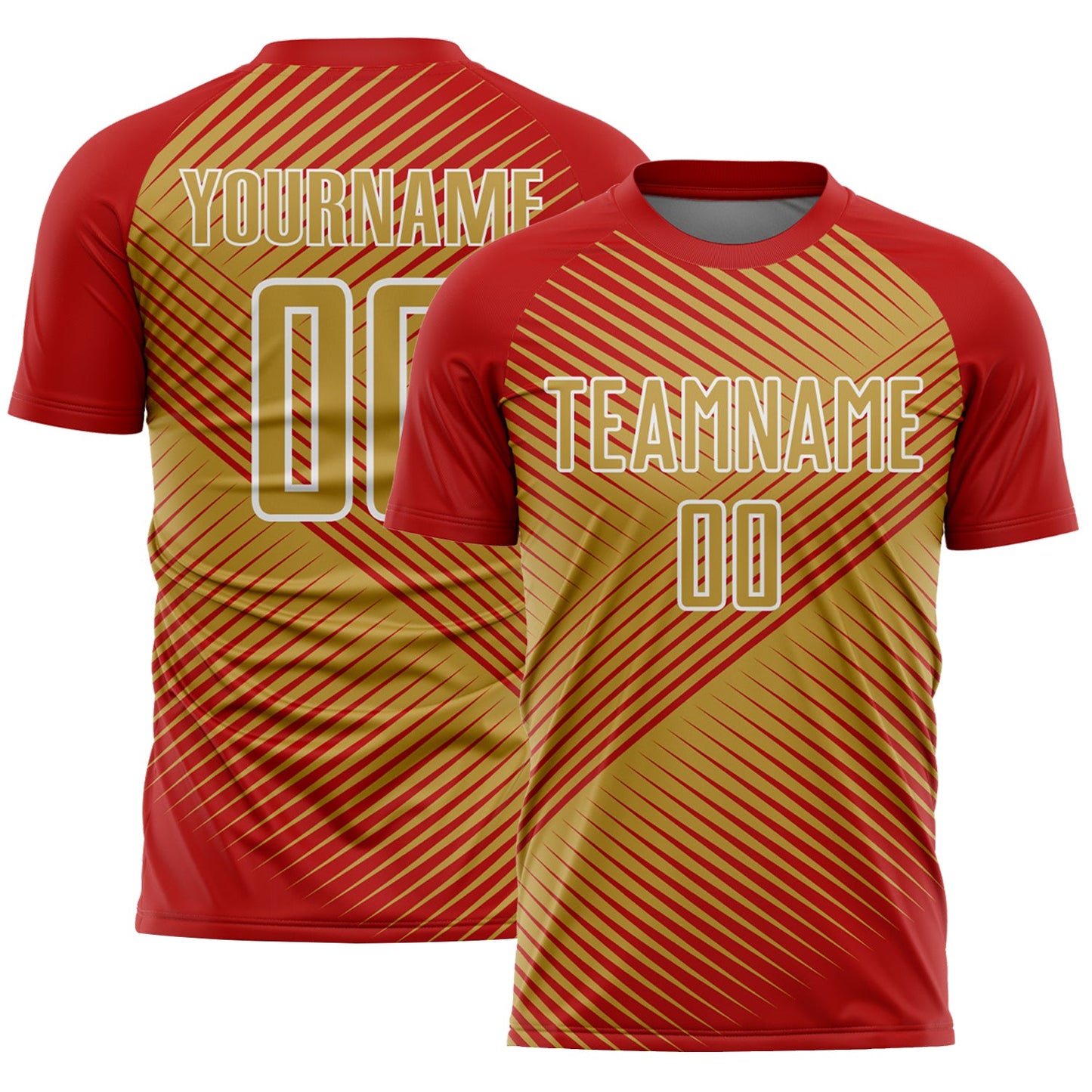 Custom Red Old Gold-White Line Sublimation Soccer Uniform Jersey - Sky-Custom