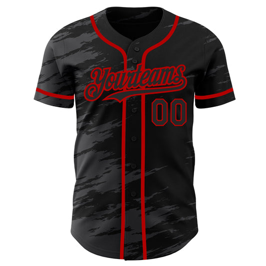 Custom Black Steel Gray Splash Ink Red Authentic Baseball Jersey - Sky-Custom