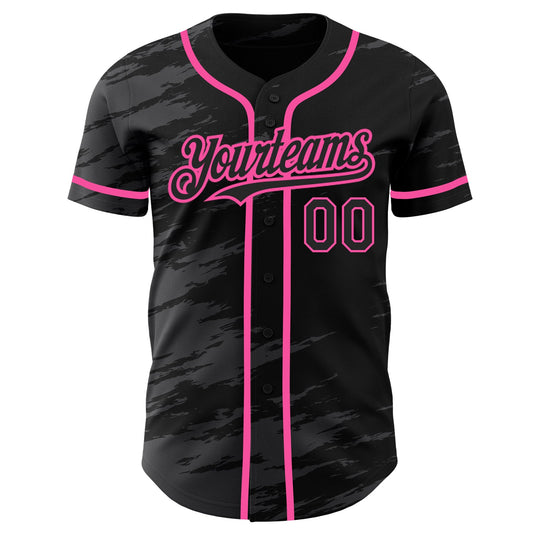 Custom Black Steel Gray Splash Ink Pink Authentic Baseball Jersey - Sky-Custom