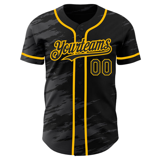 Custom Black Steel Gray Splash Ink Gold Authentic Baseball Jersey - Sky-Custom