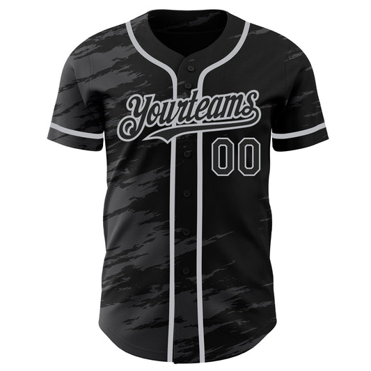 Custom Black Steel Gray Splash Ink Gray Authentic Baseball Jersey - Sky-Custom