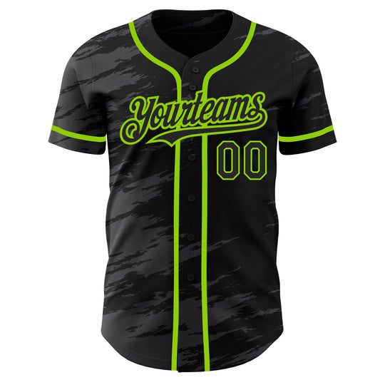 Custom Black Steel Gray Splash Ink Neon Green Authentic Baseball Jersey - Sky-Custom