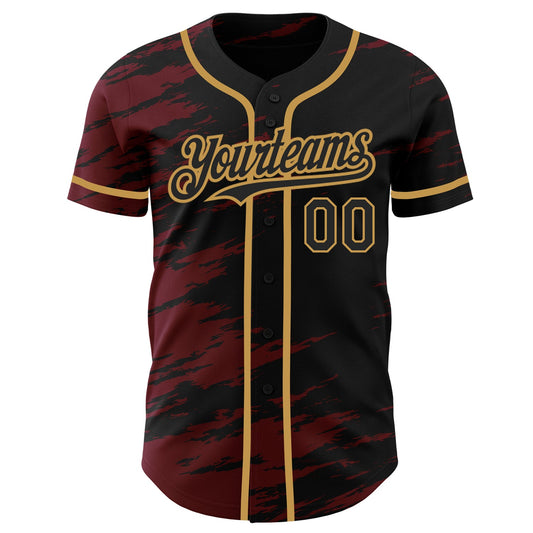 Custom Black Crimson Splash Ink Old Gold Authentic Baseball Jersey - Sky-Custom