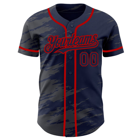 Custom Navy Steel Gray Splash Ink Red Authentic Baseball Jersey - Sky-Custom