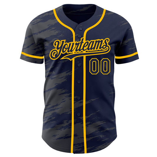 Custom Navy Steel Gray Splash Ink Gold Authentic Baseball Jersey - Sky-Custom