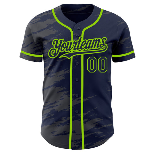 Custom Navy Steel Gray Splash Ink Neon Green Authentic Baseball Jersey - Sky-Custom
