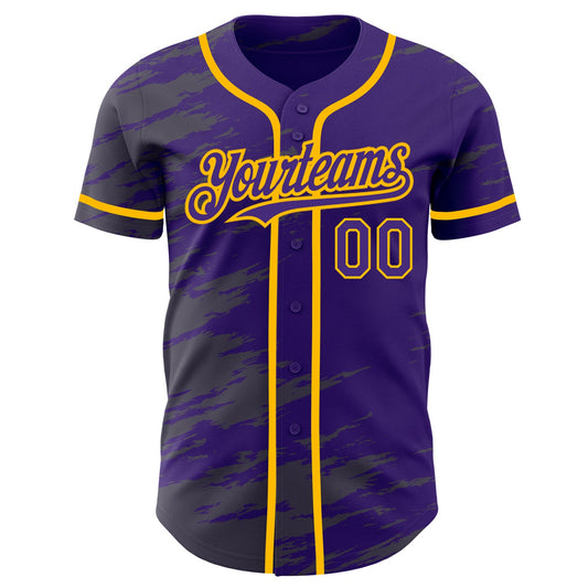 Custom Purple Steel Gray Splash Ink Gold Authentic Baseball Jersey - Sky-Custom