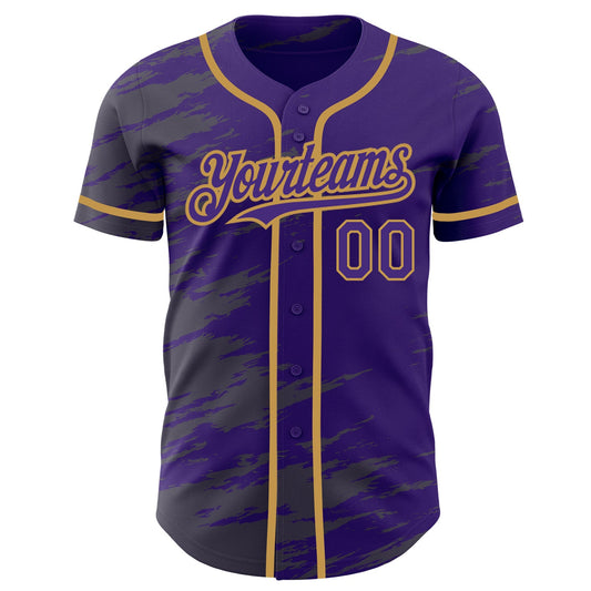 Custom Purple Steel Gray Splash Ink Old Gold Authentic Baseball Jersey - Sky-Custom