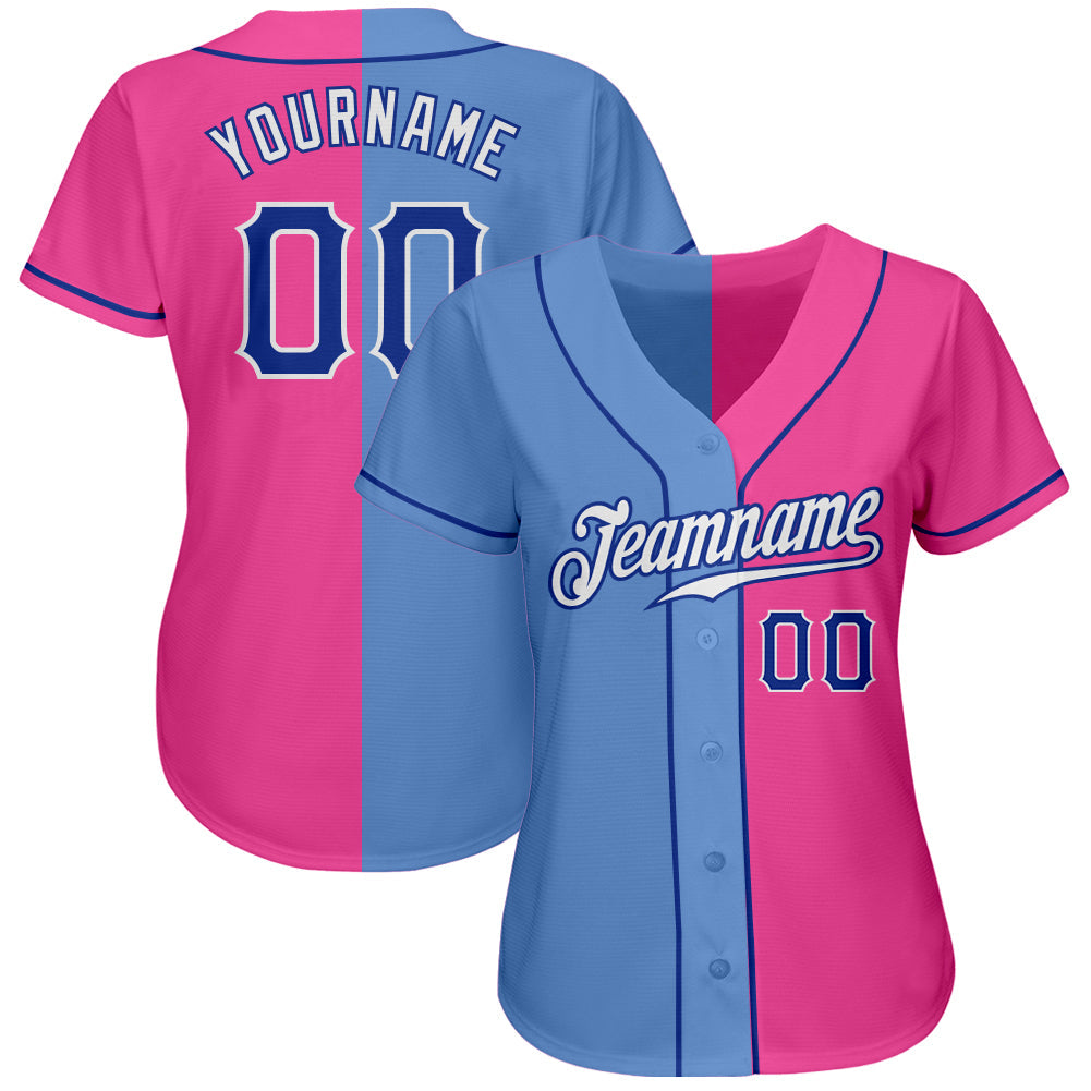 Custom Pink Royal-Light Blue Authentic Split Fashion Baseball Jersey - Sky-Custom