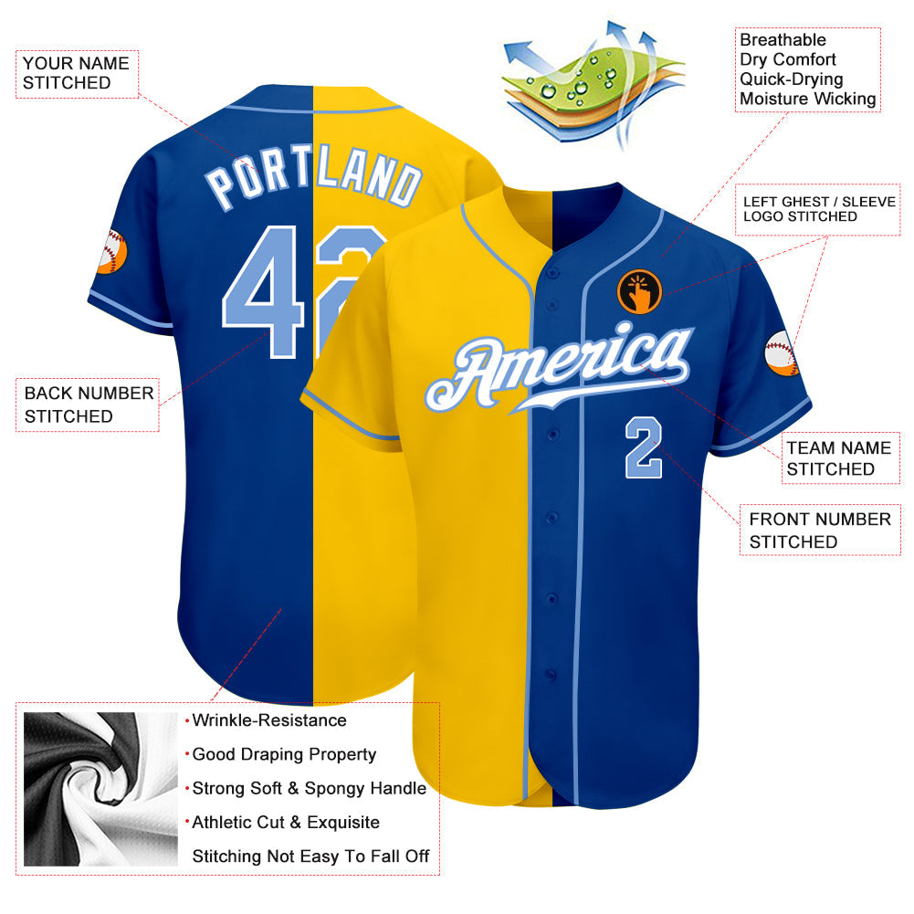 Custom Royal Light Blue-Yellow Authentic Split Fashion Baseball Jersey - Sky-Custom