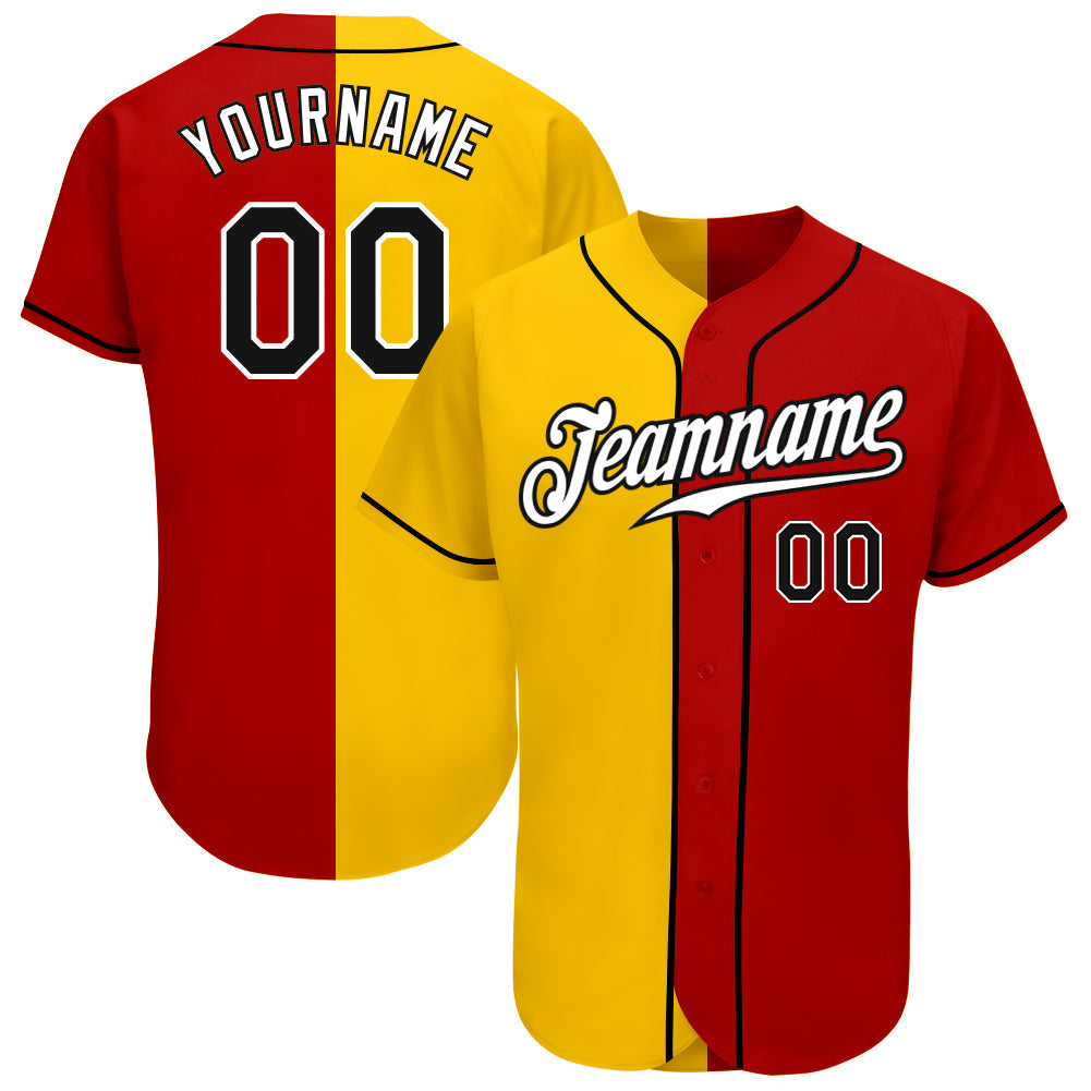 Custom Red Black-Yellow Authentic Split Fashion Baseball Jersey - Sky-Custom