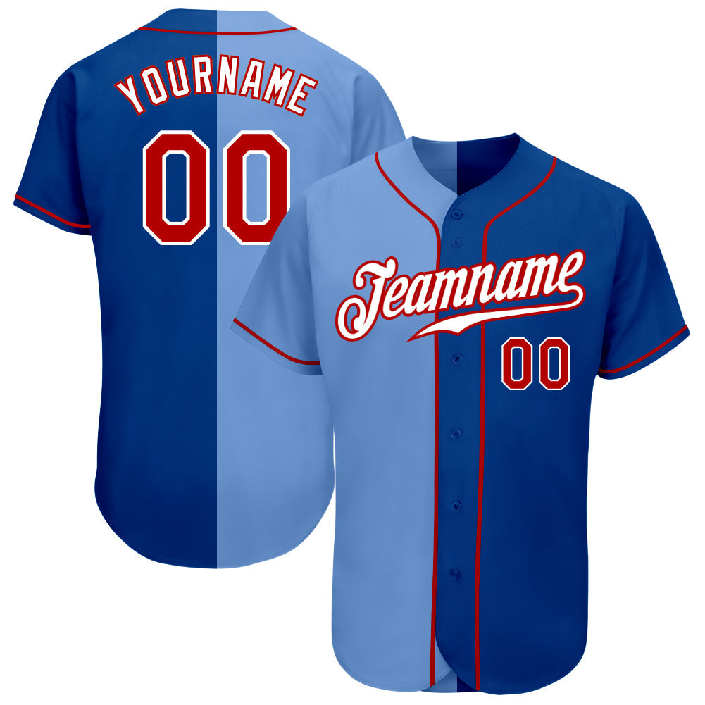 Custom Royal Red-Light Blue Authentic Split Fashion Baseball Jersey - Sky-Custom