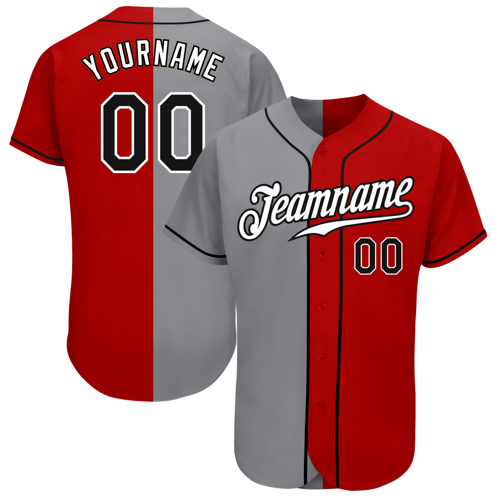 Custom Red Black-Gray Authentic Split Fashion Baseball Jersey - Sky-Custom