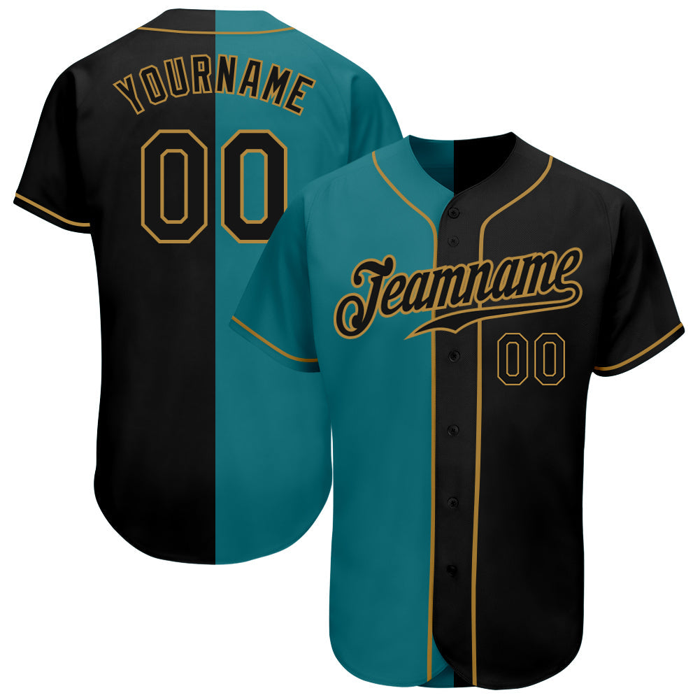 Custom Teal-Black Old Gold Authentic Split Fashion Baseball Jersey - Sky-Custom