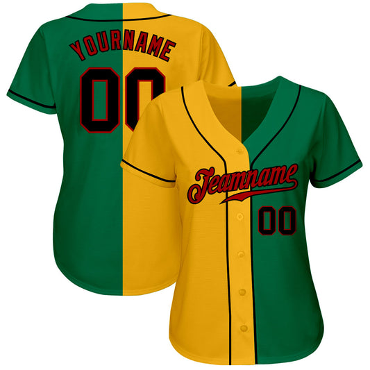 Custom Kelly Green Black-Yellow Authentic Split Fashion Baseball Jersey - Sky-Custom