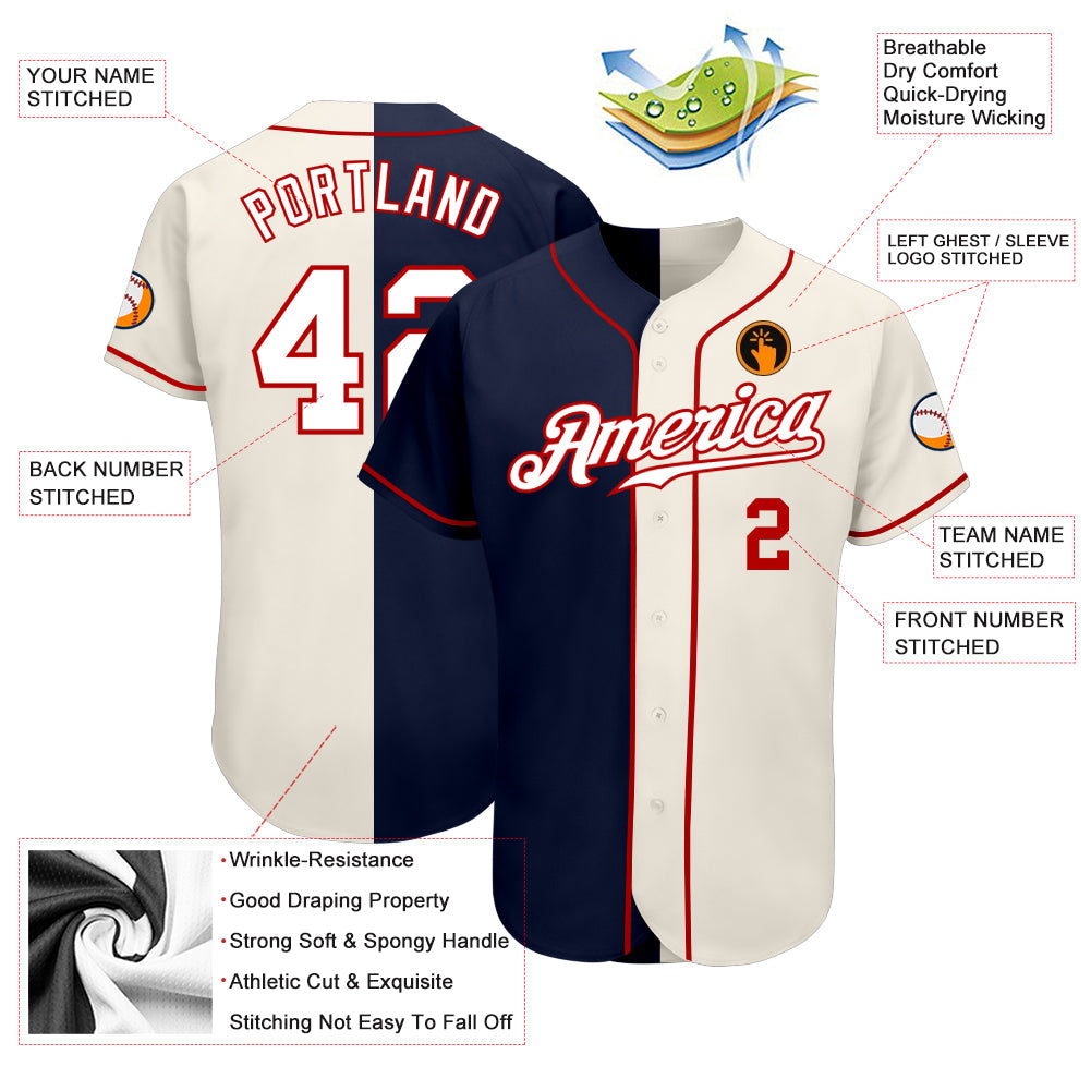 Custom Cream White-Navy Authentic Split Fashion Baseball Jersey - Sky-Custom