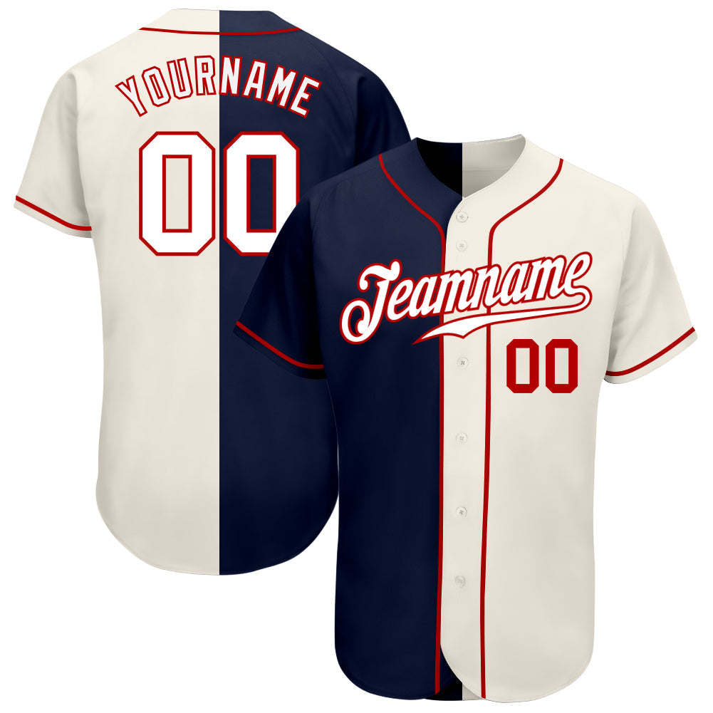 Custom Cream White-Navy Authentic Split Fashion Baseball Jersey - Sky-Custom
