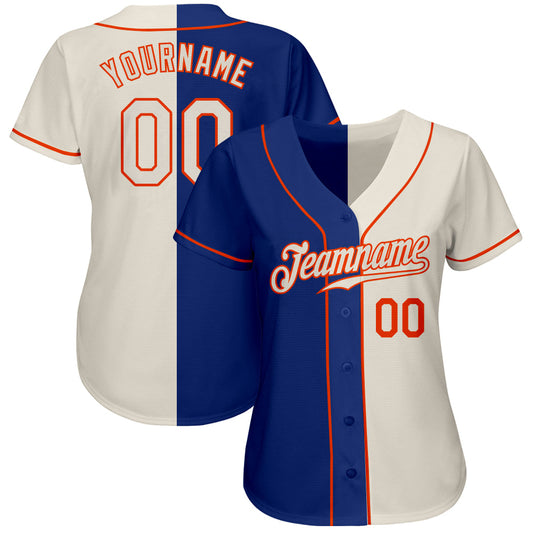 Custom Royal Cream-Orange Authentic Split Fashion Baseball Jersey - Sky-Custom