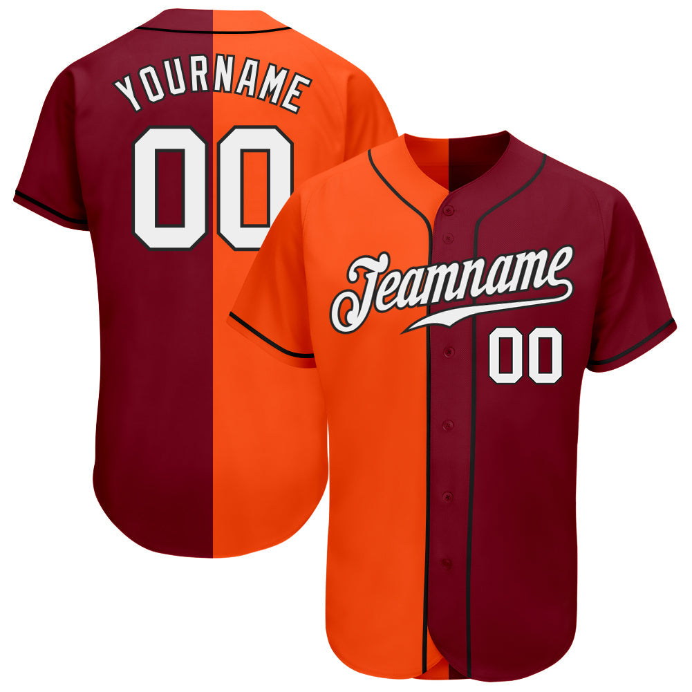 Custom Crimson White Orange-Black Authentic Split Fashion Baseball Jersey - Sky-Custom
